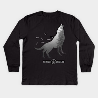 Protect Wildlife - Nature - Wolf Silhouette Kids Long Sleeve T-Shirt